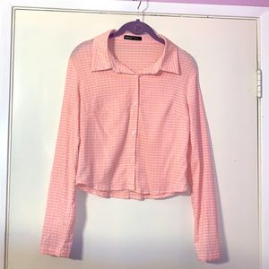 Pink w/white stripes button up